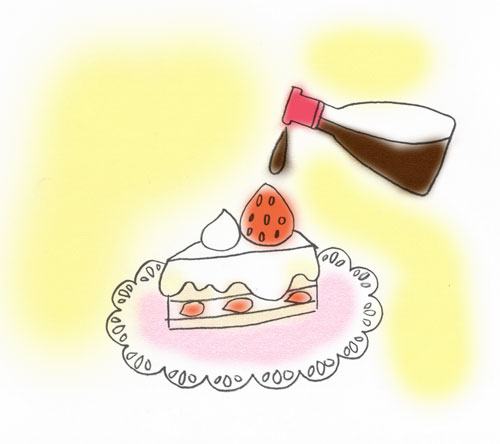 ケーキにしょうゆをかけるイラスト