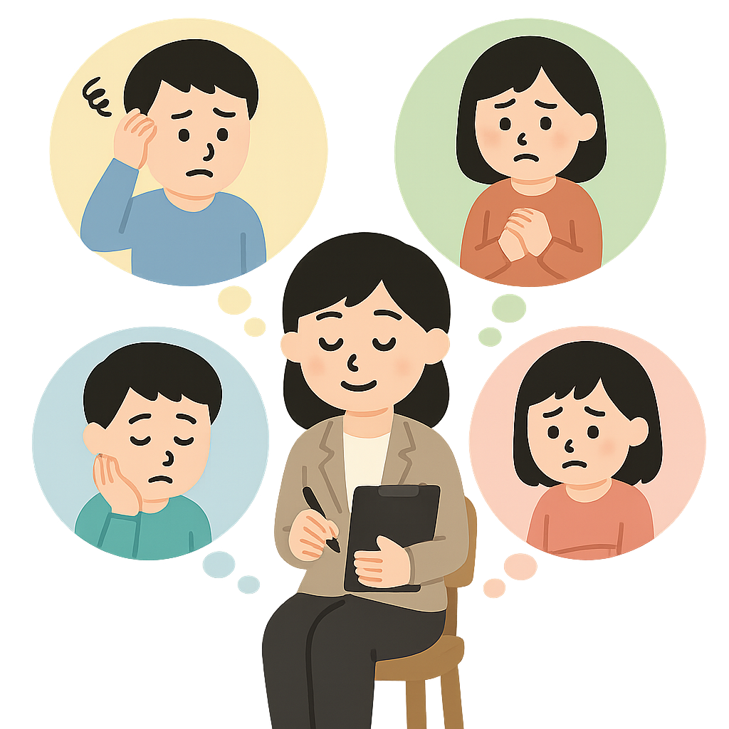 悩みを抱える人々と心理士